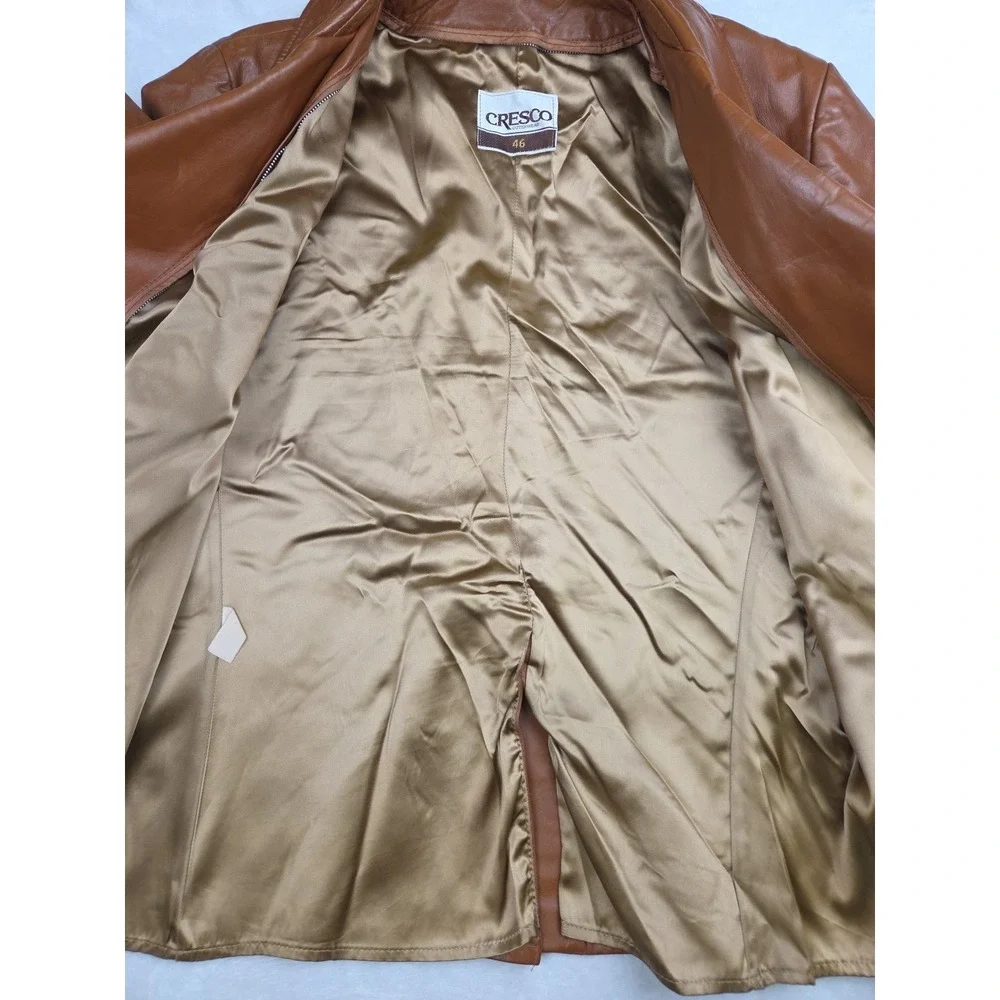 Vtg 1970s Cresco Men Brown Tan Leather Jacket 46 Workwear Western Cowboy Starsky